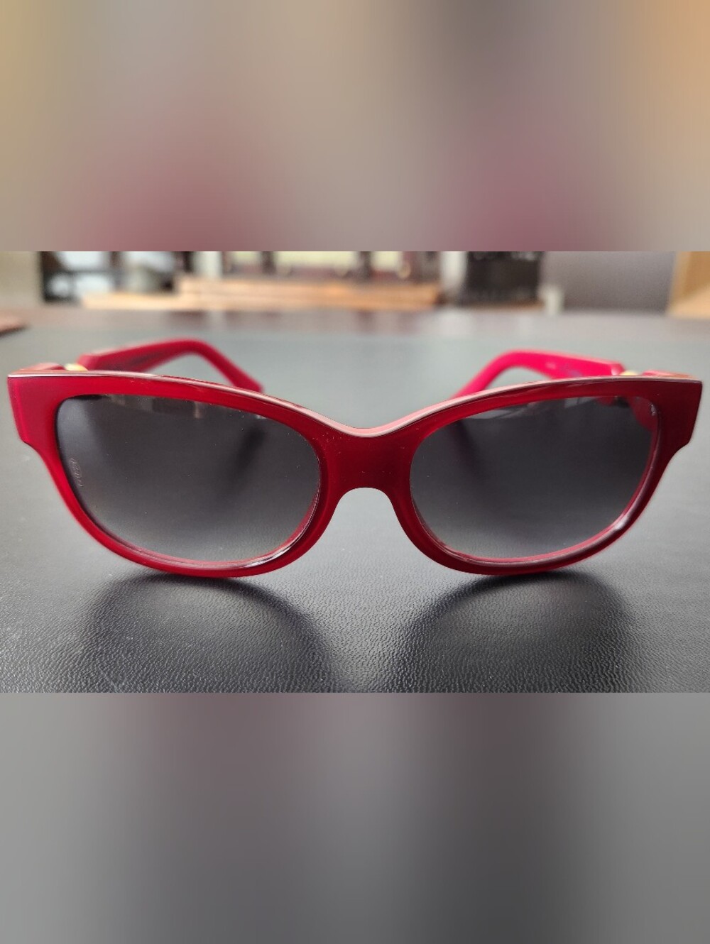 Cartier Red Acetate Sunglasses with Dark Gray Gradient Lenses